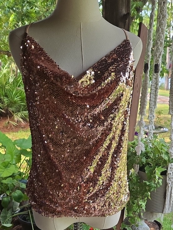 Listicle Tops - Listicle Golden Bronze Sequined Camisole Top Size Medium
